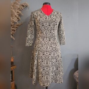 Cato Black and Cream Long Sleeve Dress